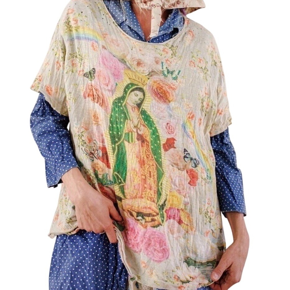 Magnolia Pearl SOLD OUT Virgin Mary Tee Shirt Orange‎ Roses NWT Distressed NWT